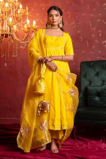 Pomcha Jaipur Gota Patti Organza Anarkali Set 