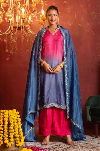 Pomcha Jaipur Dabka Zardozi Embroidered Kurta Set 