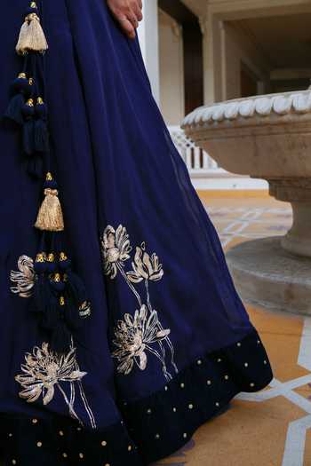 Pomcha Jaipur Blue Organza Sweetheart Neck Mehfil Neela Ruh Pitta Hand Work Lehenga Set Online at Aza Fashions Pomcha Jaipur_Blue Organza Sweetheart Neck Mehfil Neela Ruh Pitta Hand Work Lehenga Set _Online_at_Aza_Fashions
