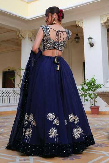 Pomcha Jaipur Mehfil Neela Ruh Pitta Hand Work Lehenga Set 