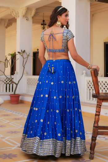 Pomcha Jaipur Mehfil Ruhani Neel Zari Gota Patti Work Lehenga Set 
