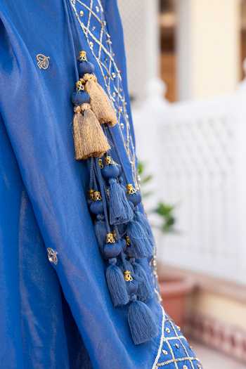 Pomcha Jaipur Blue Silk V-neck Mehfil Neel Noor Taari Karigari Lehenga Set Online at Aza Fashions Pomcha Jaipur_Blue Silk V-neck Mehfil Neel Noor Taari Karigari Lehenga Set _Online_at_Aza_Fashions