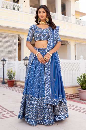Pomcha Jaipur Mehfil Neel Noor Taari Karigari Lehenga Set 