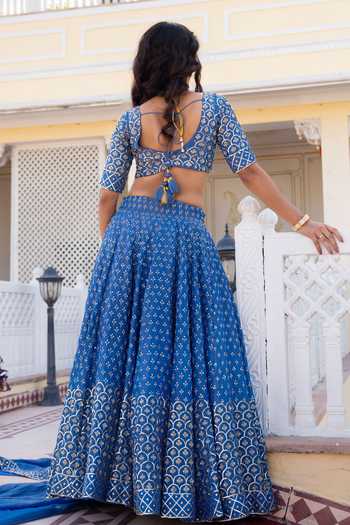 Pomcha Jaipur Mehfil Neel Noor Taari Karigari Lehenga Set 