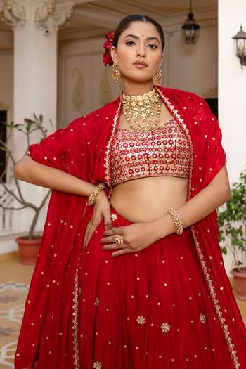 Buy Pomcha Jaipur Red Silk Sweetheart Neck Mehfil Gul E Laal Gota Patti Work Lehenga Set Online at Aza Fashions Buy_Pomcha Jaipur_Red Silk Sweetheart Neck Mehfil Gul E Laal Gota Patti Work Lehenga Set _Online_at_Aza_Fashions