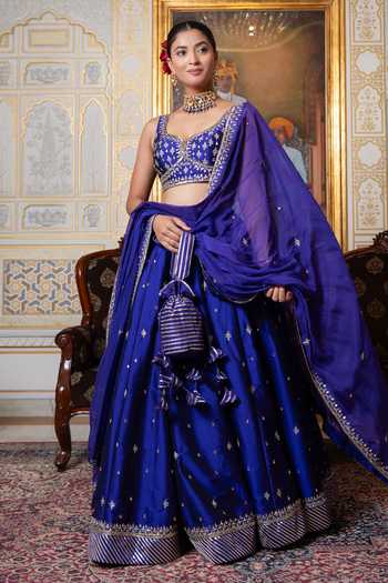 Pomcha Jaipur Mehfil Jamuni Zari Hand Work Lehenga Set 