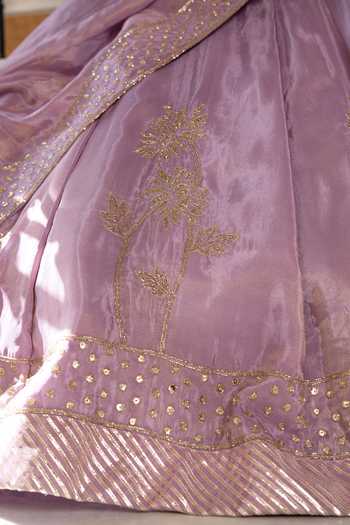 Shop Pomcha Jaipur Purple Silk Square Neck Mehfil Komal Tube Light Handwork Lehenga Set Shop_Pomcha Jaipur_Purple Silk Square Neck Mehfil Komal Tube Light Handwork Lehenga Set