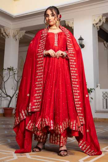 Pomcha Jaipur Mehfil Surkh E Laal Gota Patti Work Anarkali Set 