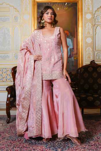 Pomcha Jaipur Mehfil Gota Patti Hand Embroidered Sharara Set