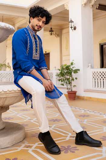 Shop Pomcha Jaipur Blue Organza Shahi Neel Zardozi Hand Embroidered Kurta Set Online at Aza Fashions Shop_Pomcha Jaipur_Blue Organza Shahi Neel Zardozi Hand Embroidered Kurta Set _Online_at_Aza_Fashions