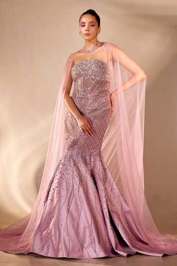 Rachit Khanna Cutdana Embroidered Gown With Cape 