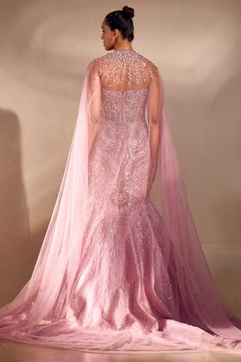 Rachit Khanna Cutdana Embroidered Gown With Cape 