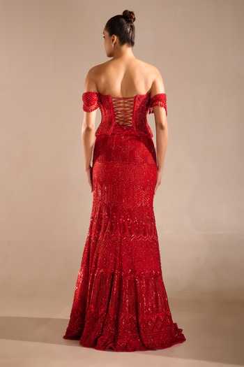 Rachit Khanna Cutdana Embroidered Corset & Skirt Set 