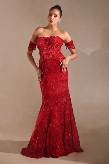 Rachit Khanna Cutdana Embroidered Corset & Skirt Set 