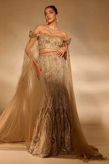 Rachit Khanna Jewel Stone Embellished Bustier & Skirt Set 