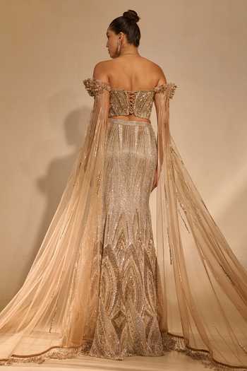 Rachit Khanna Jewel Stone Embellished Bustier & Skirt Set 