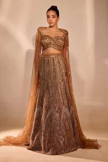 Buy Rachit Khanna Gold Satin, Tulle Sweetheart Neck Sequin Work Blouse And Skirt Set Online at Aza Fashions Buy_Rachit Khanna_Gold Satin, Tulle Sweetheart Neck Sequin Work Blouse And Skirt Set _Online_at_Aza_Fashions