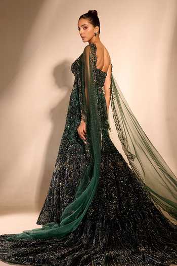 Rachit Khanna Stone Embellished Cape Skirt Set 