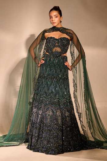Rachit Khanna Stone Embellished Cape Skirt Set 