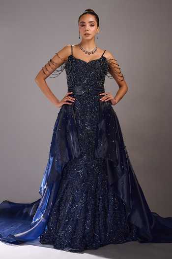 Rachit Khanna Embellished Gown With Belt 