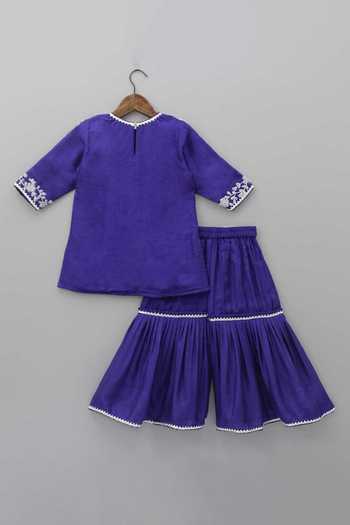 Rage Attire-Sweta Saria_Purple Silk, Bemberg Pearl Work Kurta And Sharara Set _Online_at_Aza_Fashions