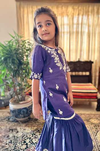 Rage Attire-Sweta Saria_Purple Silk, Bemberg Pearl Work Kurta And Sharara Set _at_Aza_Fashions