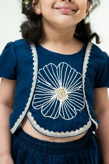 Rage Attire-Sweta Saria_Blue Silk, Bemberg Flower Sutta And Bullion Lehenga With Top _Online_at_Aza_Fashions