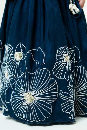 Buy_Rage Attire-Sweta Saria_Blue Silk, Bemberg Flower Sutta And Bullion Lehenga With Top _Online_at_Aza_Fashions
