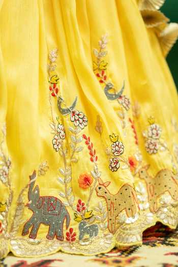 Buy_Rage Attire-Sweta Saria_Yellow Silk, Bemberg Safari Embroidered Lehenga And Blouse Set _Online_at_Aza_Fashions