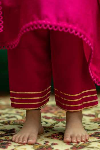 Rage Attire-Sweta Saria_Pink Silk, Bemberg Bird Zardozi Kaftan And Pant Set _Online_at_Aza_Fashions