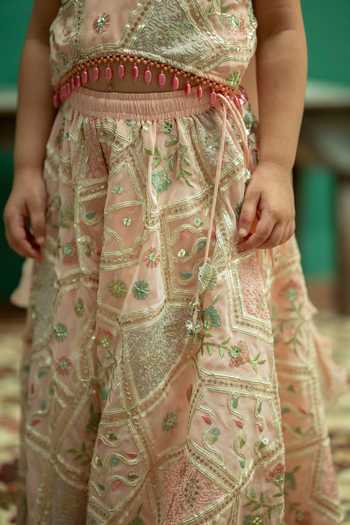 Rage Attire-Sweta Saria_Peach Georgette Mirrors, Gota Patti Lace Hexagon Palazzo Set _at_Aza_Fashions