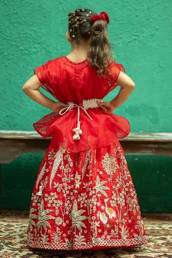 Rage Attire-Sweta Saria Flamingo Floral Embroidered Lehenga & Top Set 