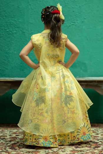 Rage Attire-Sweta Saria Nature Vibes Yellow Lehenga Jacket Set 