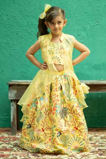 Rage Attire-Sweta Saria Nature Vibes Yellow Lehenga Jacket Set 