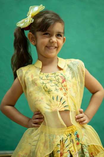 Buy_Rage Attire-Sweta Saria_Yellow Silk, Bemberg Nature Vibes Lehenga Jacket Set _Online_at_Aza_Fashions