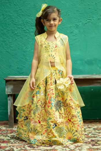 Shop_Rage Attire-Sweta Saria_Yellow Silk, Bemberg Nature Vibes Lehenga Jacket Set _Online_at_Aza_Fashions