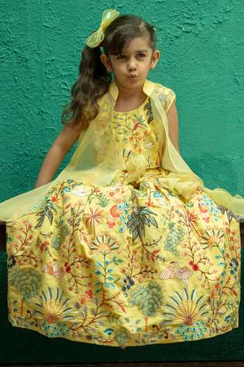 Buy_Rage Attire-Sweta Saria_Yellow Silk, Bemberg Nature Vibes Lehenga Jacket Set 