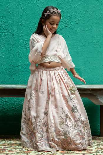Rage Attire-Sweta Saria Flamingo & Floral Embroidered Lehenga With Top 