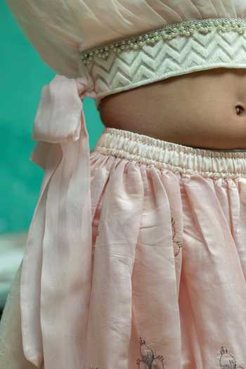 Buy_Rage Attire-Sweta Saria_Peach Silk, Bemberg Flamingo And Floral Embroidered Lehenga With Top 