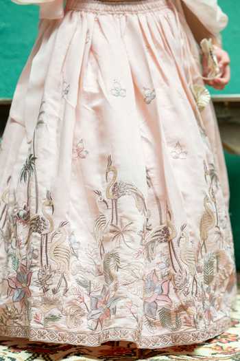 Shop_Rage Attire-Sweta Saria_Peach Silk, Bemberg Flamingo And Floral Embroidered Lehenga With Top 