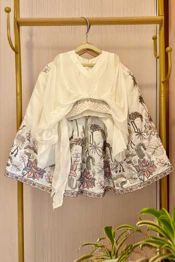 Rage Attire-Sweta Saria_Ivory Silk, Bemberg Flamingo And Floral Embroidered Lehenga With Top _Online_at_Aza_Fashions
