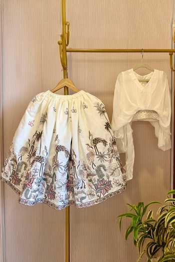 Rage Attire-Sweta Saria Flamingo & Floral Embroidered Lehenga With Top 