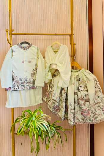 Buy_Rage Attire-Sweta Saria_Green Silk, Organza Flamingo And Floral Embroidered Lehenga With Top _Online_at_Aza_Fashions