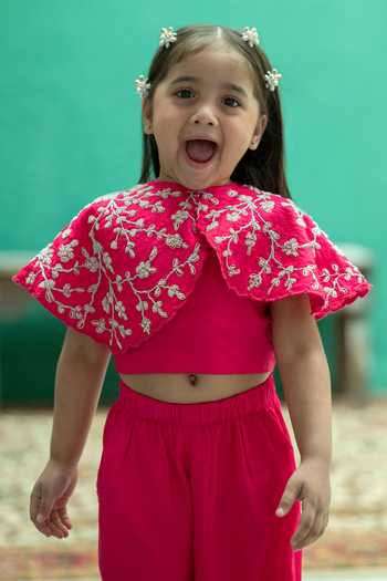 Rage Attire-Sweta Saria_Pink Silk, Bemberg Embroidery, Pearls, Zari Work Blouse And Palazzo Set _Online_at_Aza_Fashions