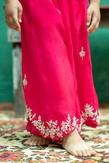 Buy_Rage Attire-Sweta Saria_Pink Silk, Bemberg Embroidery, Pearls, Zari Work Blouse And Palazzo Set _Online_at_Aza_Fashions