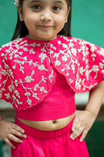 Buy_Rage Attire-Sweta Saria_Pink Silk, Bemberg Embroidery, Pearls, Zari Work Blouse And Palazzo Set 