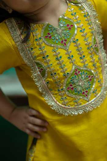 Rage Attire-Sweta Saria_Yellow Silk, Bemberg Gota Work Kurta And Printed Sharara Set _Online_at_Aza_Fashions