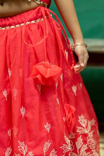 Shop_Rage Attire-Sweta Saria_Red Silk, Organza Grace In Every Thread Work Lehenga And Blouse Set _Online_at_Aza_Fashions