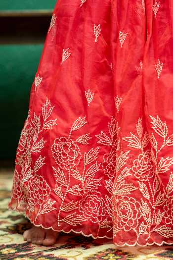 Rage Attire-Sweta Saria_Red Silk, Organza Grace In Every Thread Work Lehenga And Blouse Set _at_Aza_Fashions