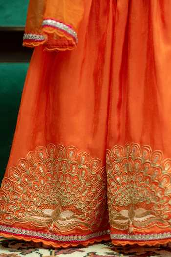 Rage Attire-Sweta Saria_Orange Silk, Organza Peacock Embroidered Lehenga Set _Online_at_Aza_Fashions